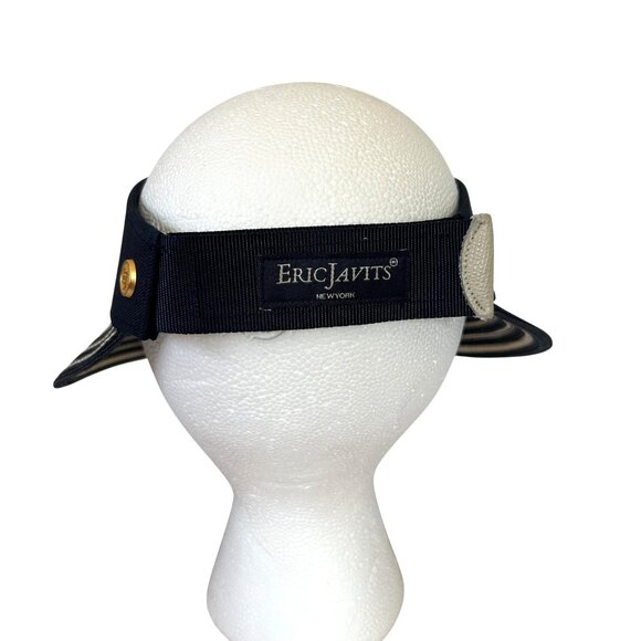 Eric Javits Women's Blue White Striped UPF50+ Champ Visor Sun Hat - Picture 2 of 8